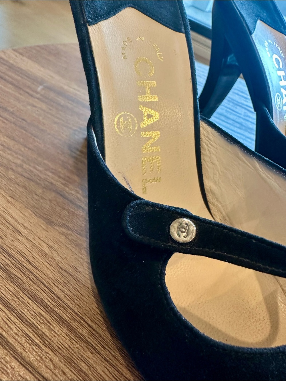 Chanel Black Suede Mary-Jane Pointed-Toe Mules - Picture 4 of 9